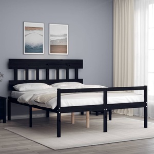 vidaXL Bettgestell mit Kopfteil Schwarz 5FT King Massivholz