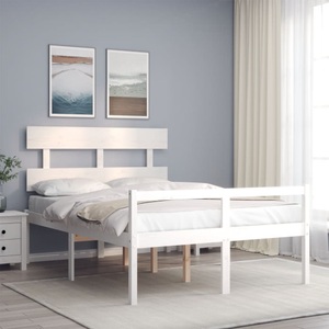 vidaXL, vidaXL Massivholzbett mit Kopfteil Weiß 140x190 cm
