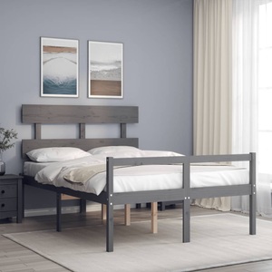vidaXL, vidaXL Massivholzbett mit Kopfteil Grau 120x200 cm