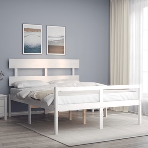 vidaXL Massivholzbett mit Kopfteil Weiß 160x200 cm