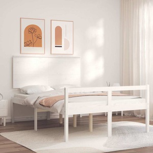 vidaXL, vidaXL Massivholzbett mit Kopfteil Weiß 140x200 cm
