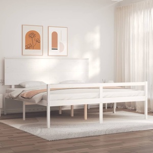vidaXL Massivholzbett mit Kopfteil Weiß 6FT Super King