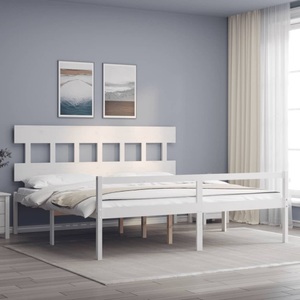 vidaXL, vidaXL Massivholzbett mit Kopfteil Weiß 6FT Super King
