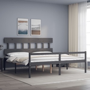 vidaXL, vidaXL Massivholzbett mit Kopfteil Grau 200x200 cm