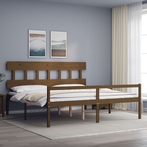 vidaXL, vidaXL Massivholzbett mit Kopfteil Honigbraun 200x200 cm