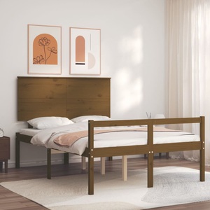 vidaXL Massivholzbett mit Kopfteil Honigbraun 4FT6 Double