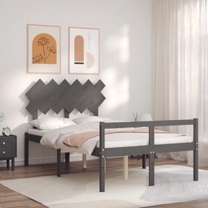 vidaXL Massivholzbett mit Kopfteil Grau 120x200 cm