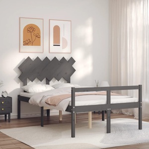 vidaXL, vidaXL Massivholzbett mit Kopfteil Grau 120x200 cm