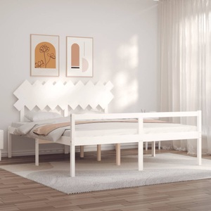vidaXL Massivholzbett mit Kopfteil Weiß 6FT Super King