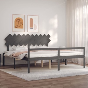 vidaXL, vidaXL Massivholzbett mit Kopfteil Grau 200x200 cm