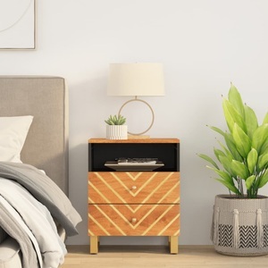 vidaXL, vidaXL Nachttisch Braun und Schwarz 50x33x60 cm Massivholz Mango, vidaXL Nachttisch Braun und Schwarz 50x33x60 cm Massivholz Mango