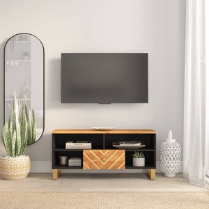 vidaXL, vidaXL TV-Schrank Braun und Schwarz 100x33,5x46 cm Massivholz Mango, vidaXL TV-Schrank Braun und Schwarz 100x33,5x46 cm Massivholz Mango