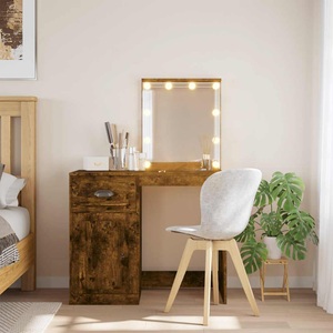 vidaXL, vidaXL Schminktisch mit LED-Leuchten Räuchereiche 90x42x132,5 cm