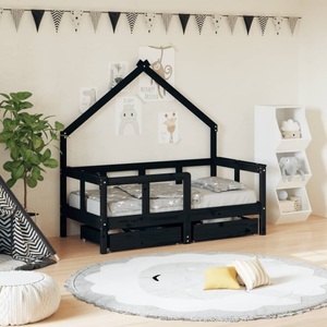 vidaXL, vidaXL Kinderbett mit Schubladen Schwarz 70x140 cm Massivholz Kiefer, 
