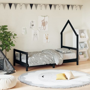 vidaXL, vidaXL Kinderbett Schwarz 80x160 cm Massivholz Kiefer, vidaXL Kinderbett Schwarz 80x160 cm Massivholz Kiefer