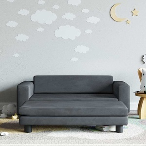 vidaXL, vidaXL Kindersofa mit Hocker Dunkelgrau 100x50x30 cm Samt