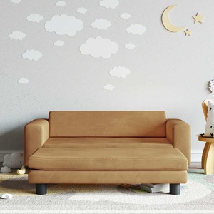 vidaXL, vidaXL Kindersofa mit Hocker Braun 100x50x30 cm Samt