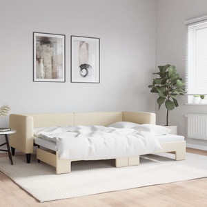 vidaXL, vidaXL Tagesbett Ausziehbar Creme 80x200 cm Stoff, vidaXL Tagesbett Ausziehbar Creme 80x200 cm Stoff