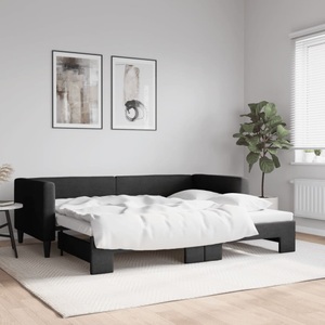 vidaXL, vidaXL Tagesbett Ausziehbar Schwarz 90x200 cm Stoff, vidaXL Tagesbett Ausziehbar Schwarz 90x200 cm Stoff