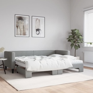 vidaXL, vidaXL Tagesbett Ausziehbar mit Matratze Hellgrau 80x200 cm Stoff