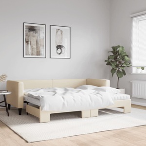 vidaXL, vidaXL Tagesbett Ausziehbar mit Matratzen Creme 80x200 cm Stoff