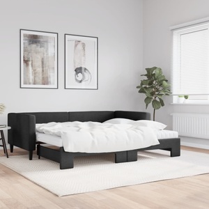 vidaXL, vidaXL Tagesbett Ausziehbar mit Matratzen Schwarz 90x200 cm Stoff