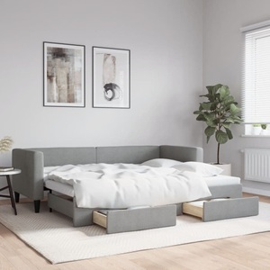 vidaXL, vidaXL Tagesbett Ausziehbar mit Schubladen Hellgrau 80x200 cm Stoff