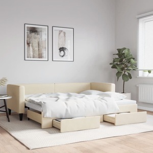 vidaXL, vidaXL Tagesbett Ausziehbar mit Schubladen Creme 80x200 cm Stoff