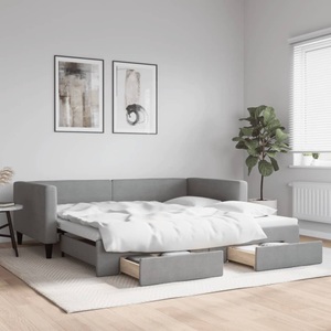 vidaXL, vidaXL Tagesbett Ausziehbar mit Schubladen Hellgrau 100x200 cm Stoff