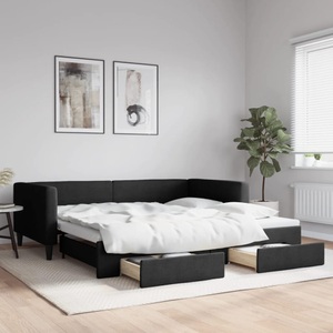 vidaXL, vidaXL Tagesbett Ausziehbar mit Schubladen Schwarz 100x200 cm Stoff