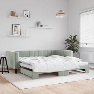vidaXL, vidaXL Tagesbett Ausziehbar Hellgrau 100x200 cm Samt