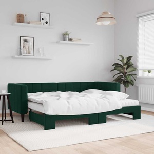 vidaXL, vidaXL Tagesbett Ausziehbar mit Matratzen Dunkelgrün 80x200 cm Samt