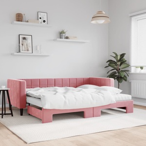 vidaXL, vidaXL Tagesbett Ausziehbar mit Matratzen Rosa 80x200 cm Samt