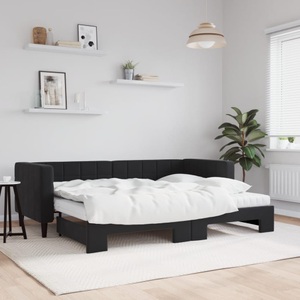 vidaXL, vidaXL Tagesbett Ausziehbar mit Matratzen Schwarz 80x200 cm Samt, vidaXL Tagesbett Ausziehbar mit Matratzen Schwarz 80x200 cm Samt