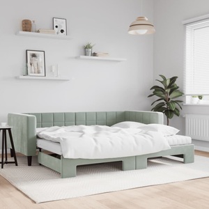 vidaXL, vidaXL Tagesbett Ausziehbar mit Matratzen Hellgrau 90x200 cm Samt
