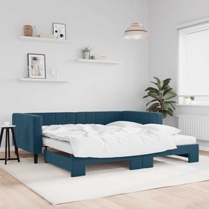 vidaXL, vidaXL Tagesbett Ausziehbar mit Matratzen Blau 100x200 cm Samt