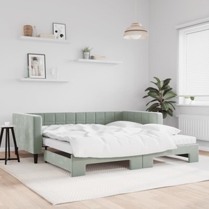 vidaXL, vidaXL Tagesbett Ausziehbar mit Matratzen Hellgrau 100x200 cm Samt