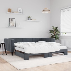 vidaXL, vidaXL Tagesbett Ausziehbar mit Matratzen Dunkelgrau 100x200 cm Samt, vidaXL Tagesbett Ausziehbar mit Matratzen Dunkelgrau 100x200 cm Samt
