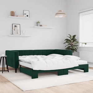 vidaXL, vidaXL Tagesbett Ausziehbar mit Matratzen Dunkelgrün 100x200 cm Samt