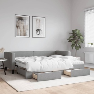 vidaXL, vidaXL Tagesbett Ausziehbar mit Schubladen Hellgrau 80x200 cm Stoff
