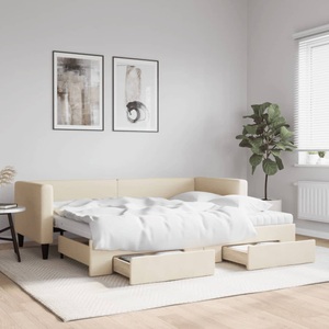 vidaXL, vidaXL Tagesbett Ausziehbar mit Schubladen Creme 80x200 cm Stoff