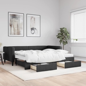 vidaXL, vidaXL Tagesbett Ausziehbar mit Schubladen Schwarz 90x200 cm Stoff