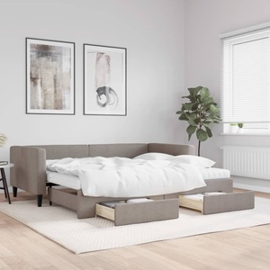 vidaXL, vidaXL Tagesbett Ausziehbar mit Schubladen Taupe 90x200 cm Stoff