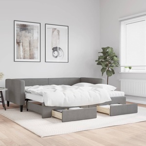 vidaXL, vidaXL Tagesbett Ausziehbar mit Schubladen Dunkelgrau 90x190 cm Stoff