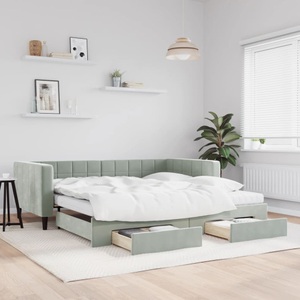 vidaXL, vidaXL Tagesbett Ausziehbar mit Schubladen Hellgrau 100x200 cm Samt