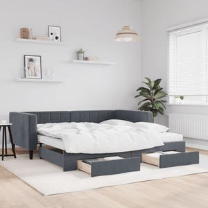 vidaXL, vidaXL Tagesbett Ausziehbar mit Schubladen Dunkelgrau 100x200 cm Samt