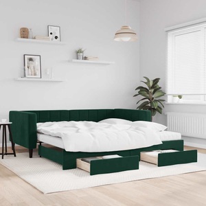 vidaXL, vidaXL Tagesbett Ausziehbar mit Schubladen Dunkelgrün 100x200 cm Samt