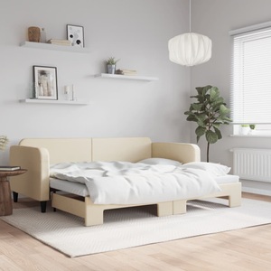 vidaXL, vidaXL Tagesbett Ausziehbar Creme 90x200 cm Stoff