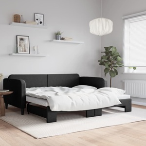 vidaXL, vidaXL Tagesbett Ausziehbar Schwarz 100x200 cm Stoff, vidaXL Tagesbett Ausziehbar Schwarz 100x200 cm Stoff