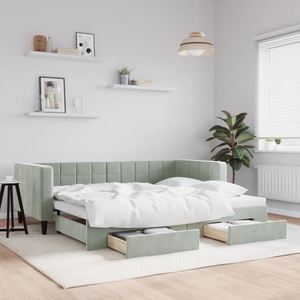 vidaXL, vidaXL Tagesbett Ausziehbar mit Schubladen Hellgrau 90x200 cm Samt